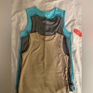 3- Cotton Tank Tops Tan, Turquoise & Grey Women’s NWOT